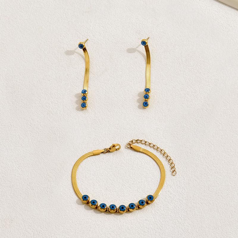 Simple and high-end retro bracelet, stud earrings, necklace set, versatile oil drip design, collarbone chain jewelry, fashionable