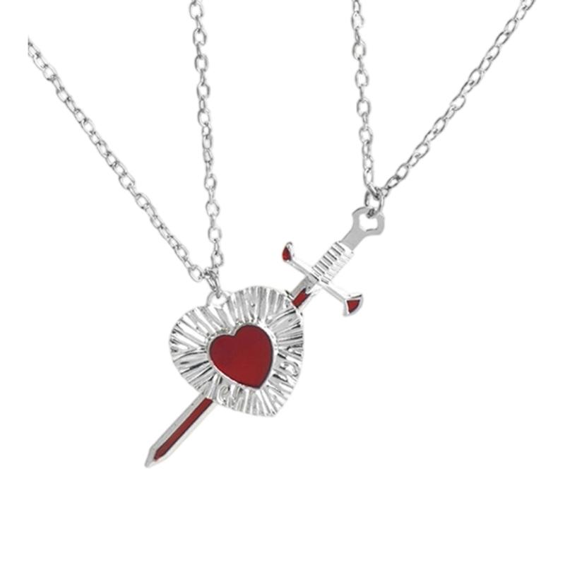 Matching Love Necklace Heart With Rapier Charm Alloy Couples Jewelry For Him Her Gift For Valentines Day