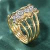 Elegant Luxurious Inlaid Synthetic Zirconia Hollowed Ring for Women Fashion Geometric Designed Banquet Party Jewelry Accessories