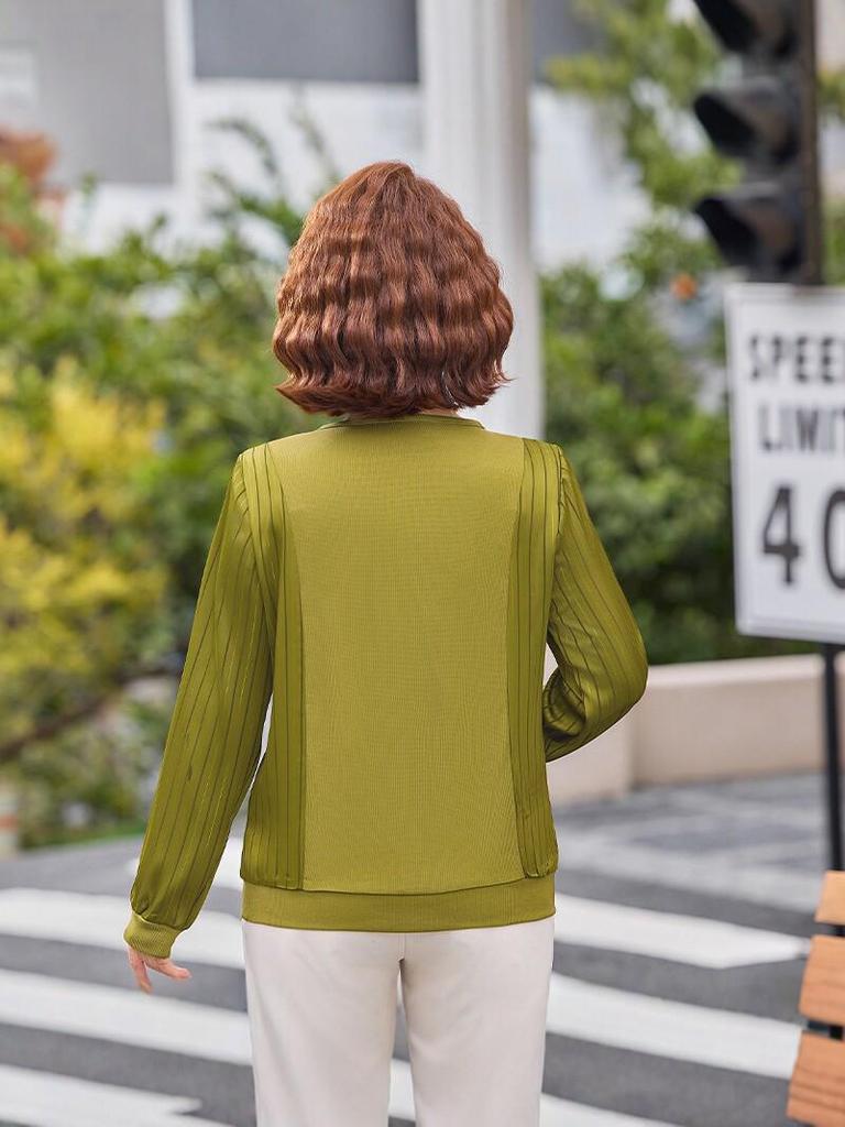 2025 Stylish Slimming Long-Sleeve Blouse for Middle-Aged and Elderly Mothers