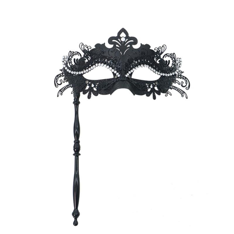 Elegant Detachable Half Face Mask Set With Metal And Rhinestones Decoration For Costume Parties And Halloween