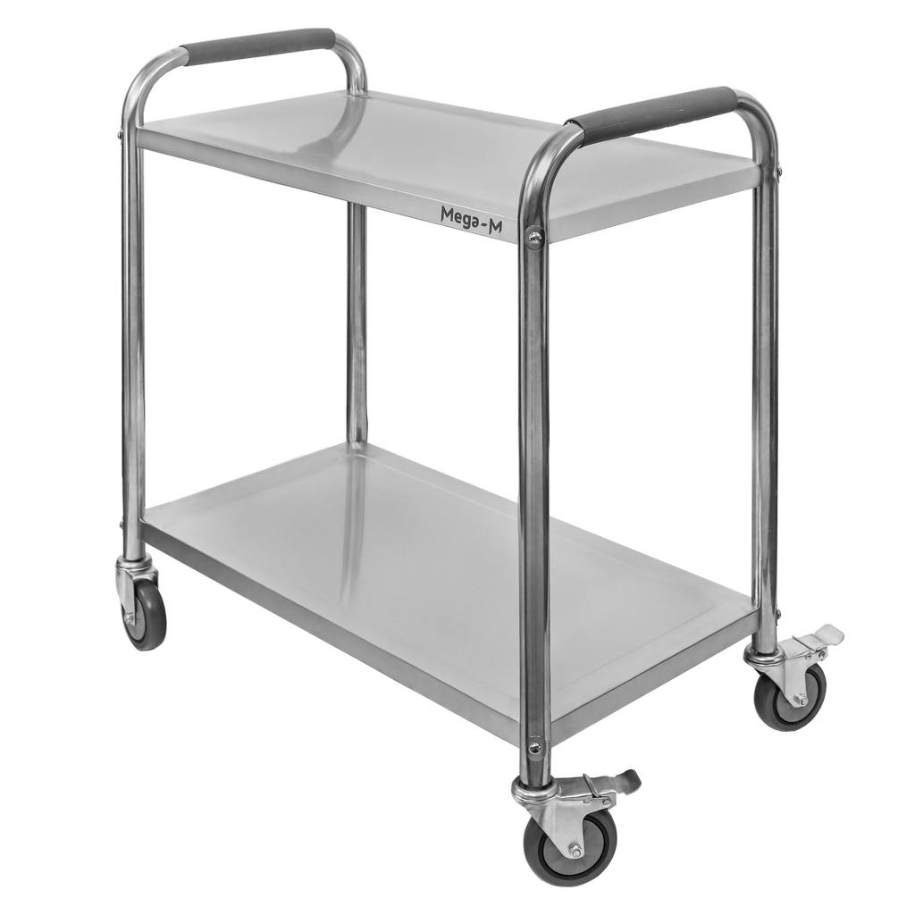 Stainless steel 2-shelf Mega-M STANDARD serving trolley W-85 cm D-45 cm H-90 cm N