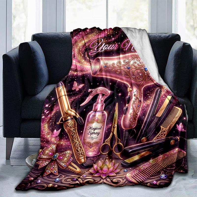 1PC Custom Name Glamorous Hair Tools Fantasy blanket versatile,all-season throw suitable for the living room,bedroom,camping,travel,and gift