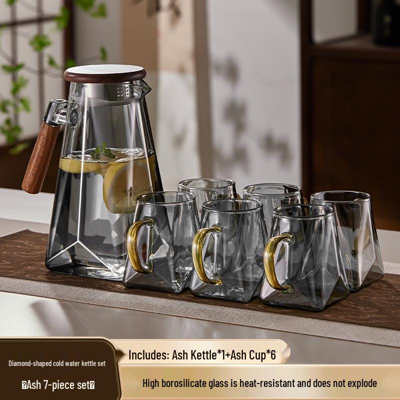 Yagang High-Temperature Resistant Glass Kettle Set for Tea, Living Room Cold Water Kettle Cup Set