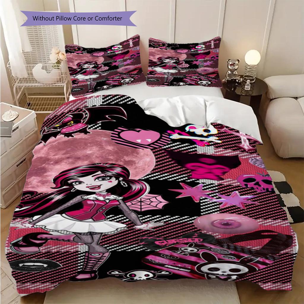 Monster High Fantasy Style Three-piece set (1 * duvet cover + 2 * pillowcase, without core) 2D Flat Bedding set Christmas birthday gift
