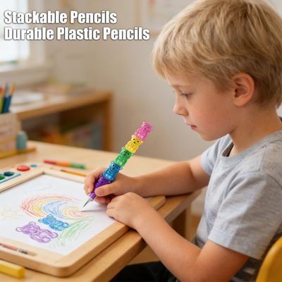Stackable Plastic Bear Pencils 5 In 1 Stacking Point Pencils for Birthday Party Supplies School Office Use