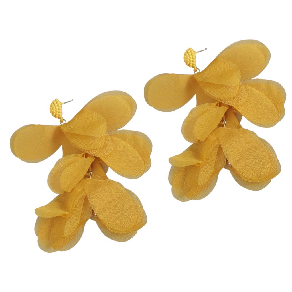 Lightweight Chiffon Flower and Beaded Dangle Earrings Ear Rings Fashion Accessories for Vacation and Everyday Wear