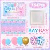 Baby Gender Reveal Party Decorations - Pink Blue Balloon Arch Garland Kits With 4pcs Baby Boxes, Gender Reveal Backdrop and Tablecloths for Baby