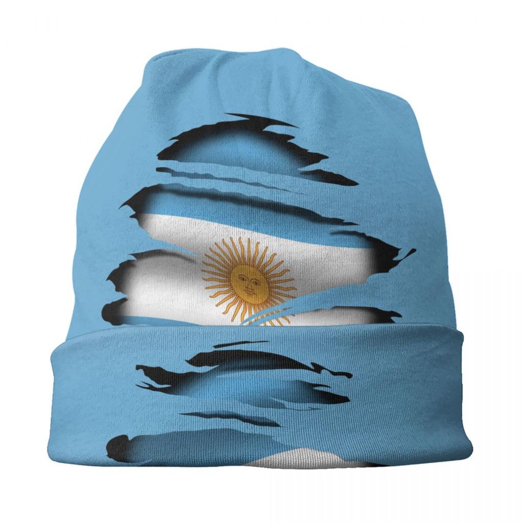 Argentinien zerrissene Flagge Tattoo Skullies Beanies Caps Streetwear Winter warme Strickmütze Unisex Erwachsene argentinische stolze Motorhaube Hüte