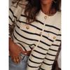 New Autumn and Winter Black and White Striped Button Knitted Cardigan Casual Long-sleeved Sweater for Women