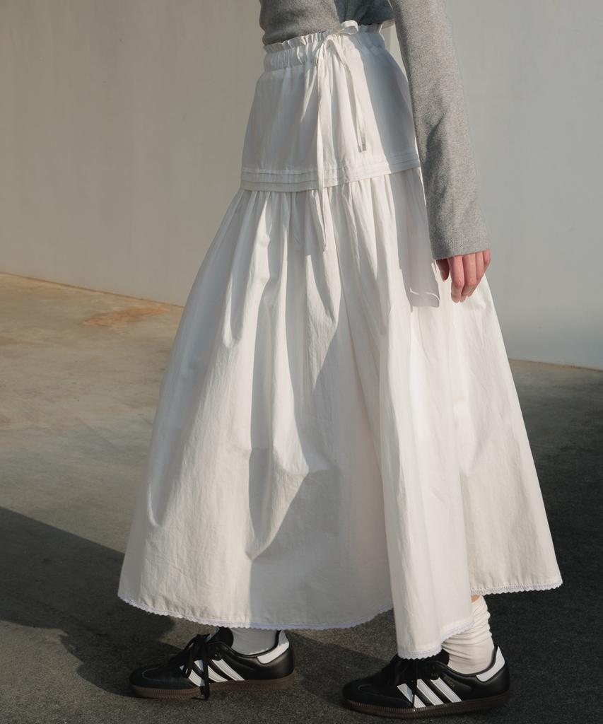 Dehebe Ruffle Long Skirt [Ivory]