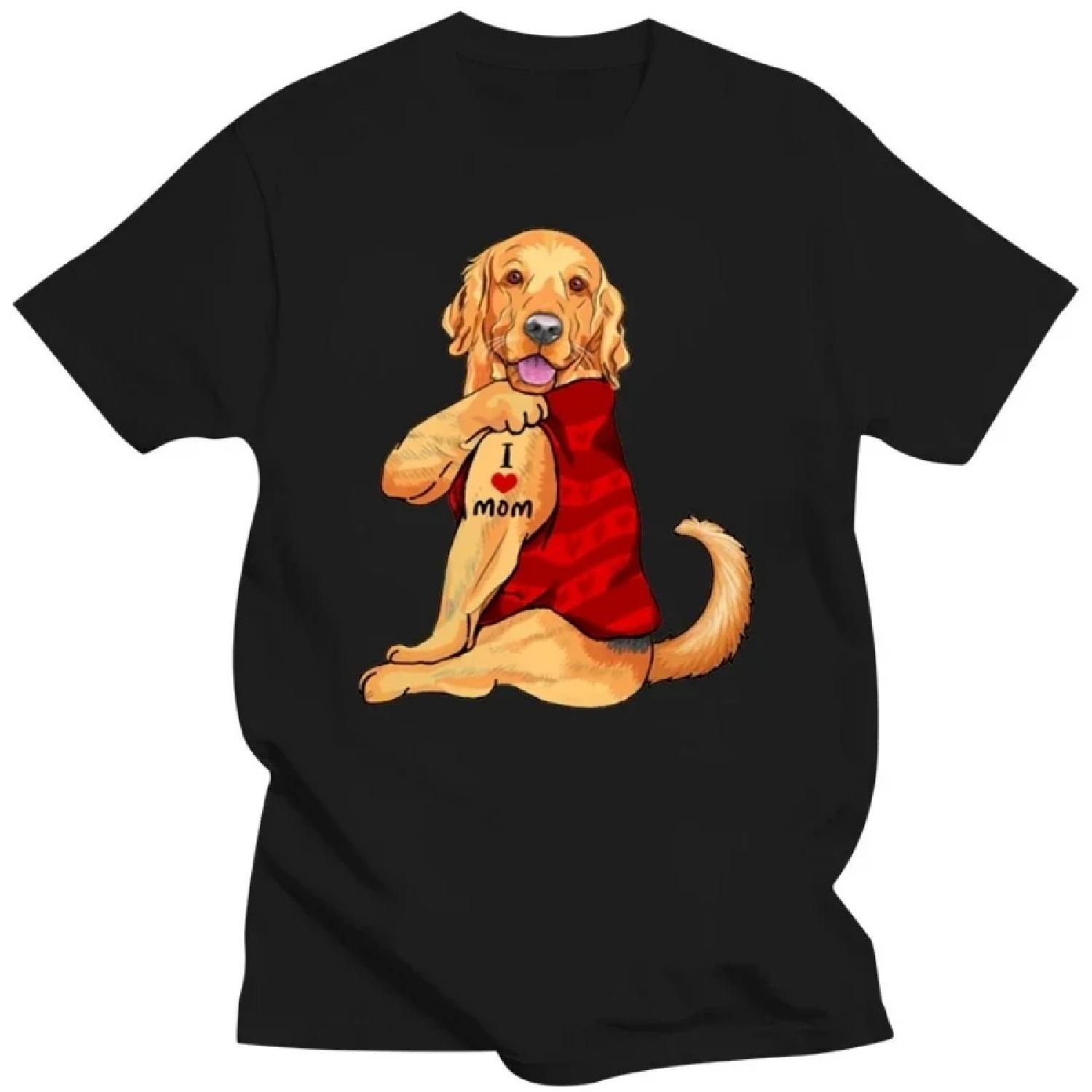 

New Summer Men Short Sleeve I Love Mom Funny Golden Retriever T-Shirt Fashion White Casual Tops Hip Hop Dog Design Cool Boy Tees XXXXXL чорний