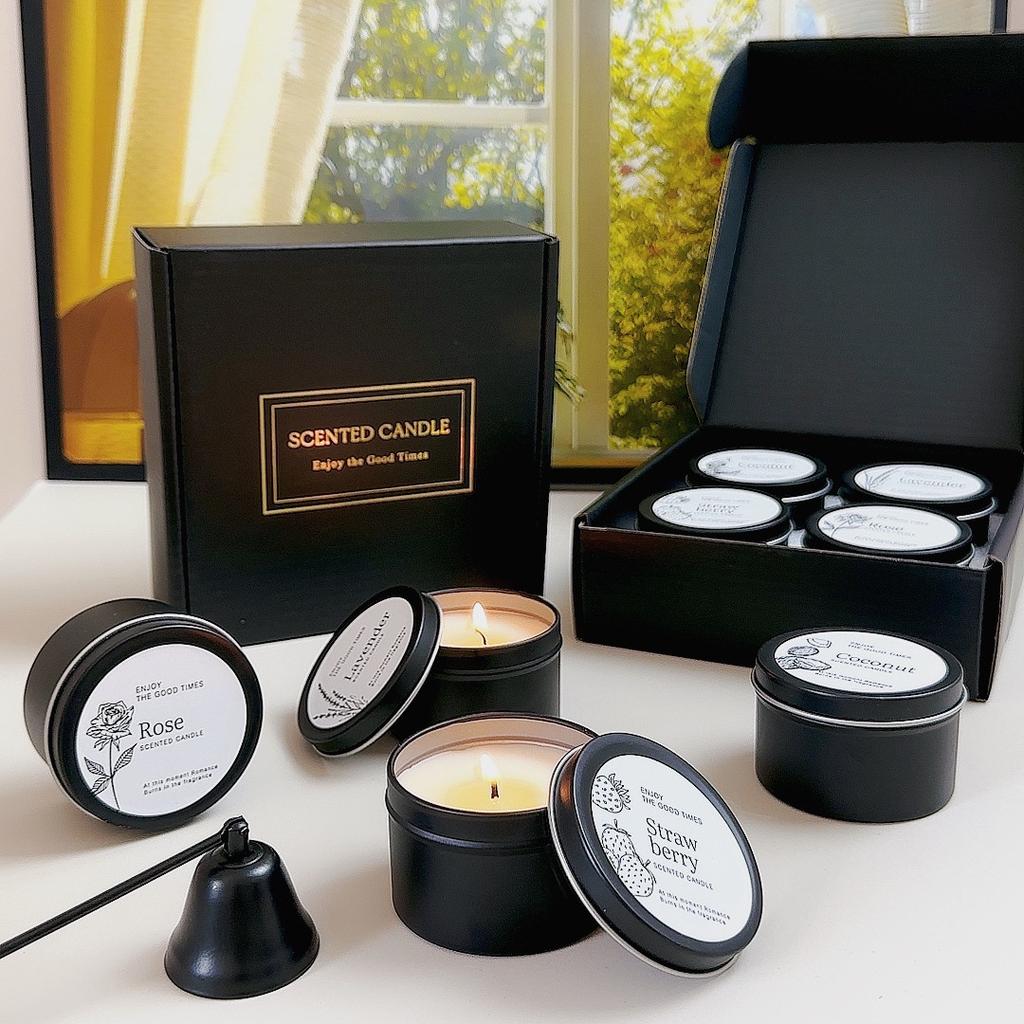 Aromatherapy Candle Gift Box Set Soy Wax Plant Essential Oil Fragrance Frosted Black Pot Souvenir Gift