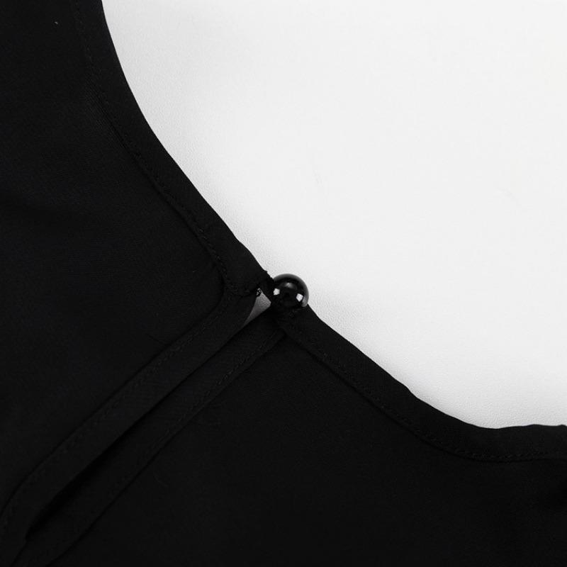 Svart Elegant For Kvinner Langermet Slank Høy Midje Minikjoler 2024 Sommerfolder Skjøte Ruffle O-hals Kjole Femme Frankrike Uformell aftenkjole Dame