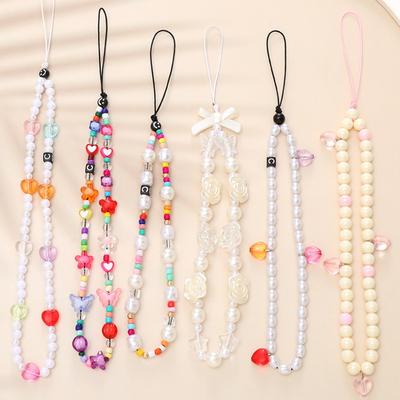 Handmade Beaded Phone Lanyard Wrist Strap Cellphone Charm Pearl Phone Chain  Girls Women