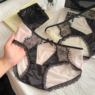 Women's New High Grade Satin Pure Desire Lace Low Waisted Hip Lift Sexy Underwear
