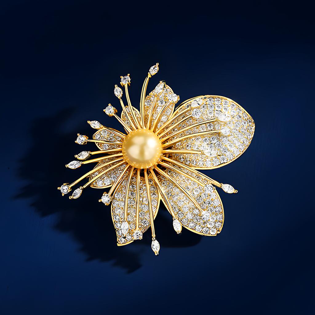 European and American exquisite flower brooch high-end femininity pearl flower pin design sense niche brooch suit accessories