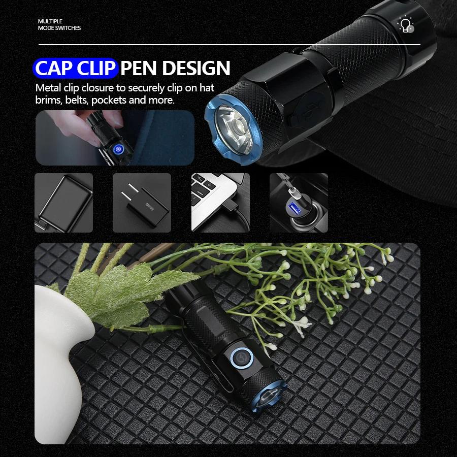 P50 Leistungsstarke Mini-LED-Taschenlampe Aluminiumlegierung Taschenlampe Typ-C Wiederaufladbar Mit Heckmagnet Taschenlampe