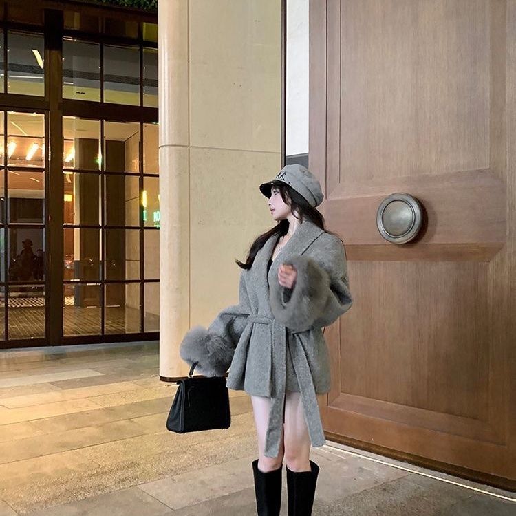 Tossy Fox Fur Woolen Overcoat Women's Short Coat Office Lady Elegant Double-sided Woolen Coat Cardigan Jackets Loose