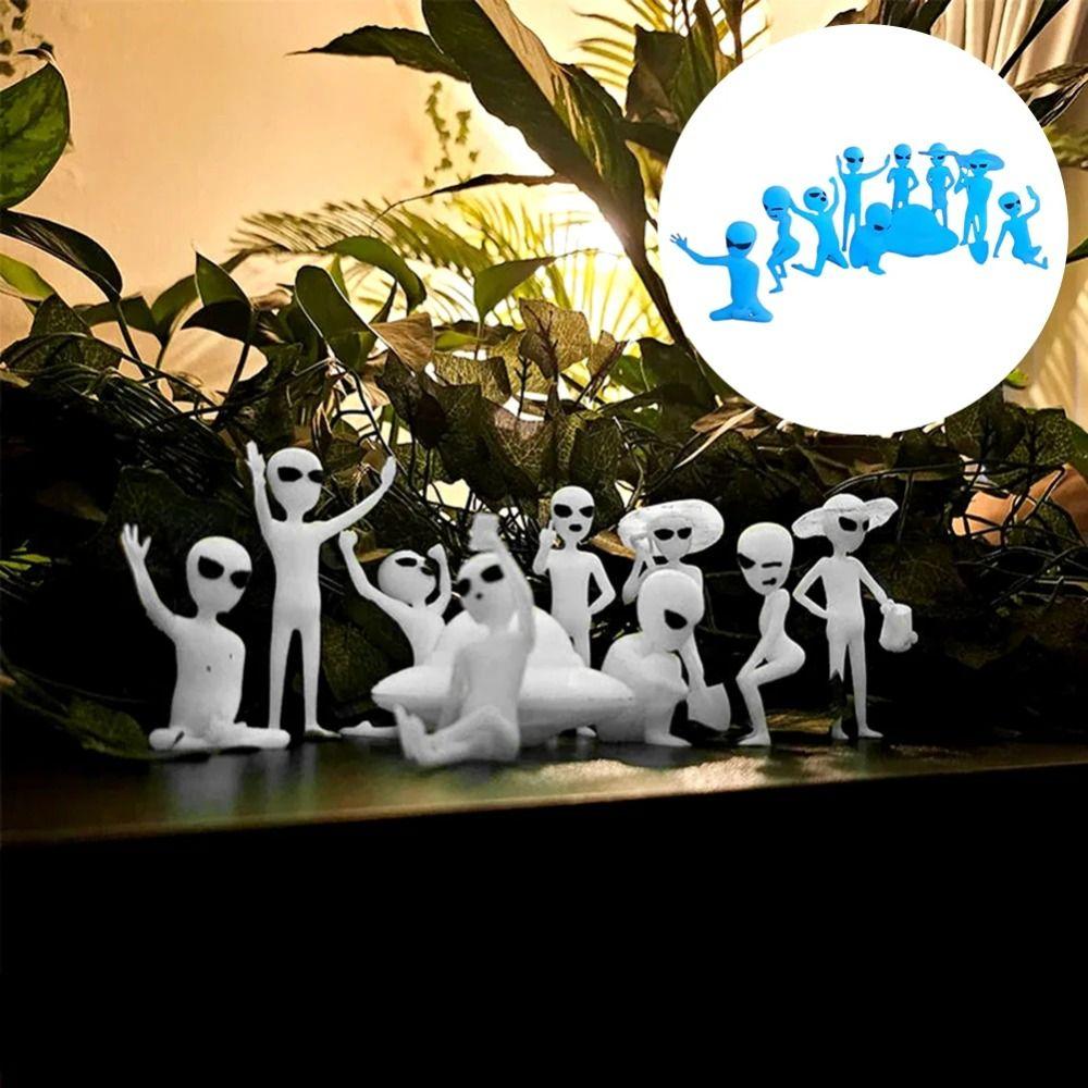 Luminous Alien Ornament UFO Plant Decoration Prop Figurine Set Alien Kit Decorative  Bedrooms