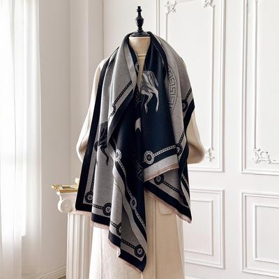 Neue Mode Pferdemuster Temperament Schal Damen Winter Verdickt Student Warmhalten Weiches Halstuch Outdoor Winddichtes Schultertuch