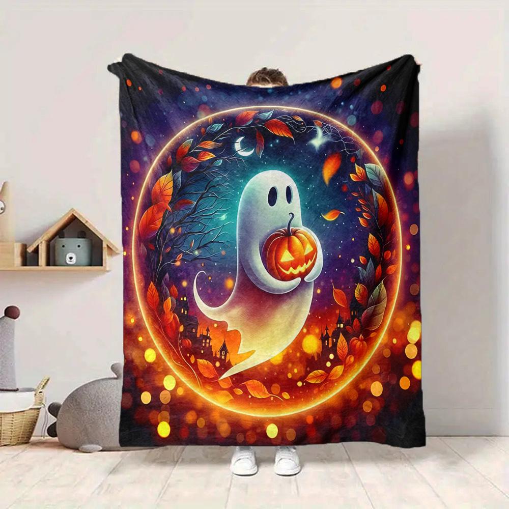 1 adet Hayalet Balkabağı Battaniye, Kanepe, Yatak, Seyahat, Kamp, Oturma Odası, Ofis, Koltuk, Sandalye ve Yatak için Hafif Flanel Atkı Battaniye