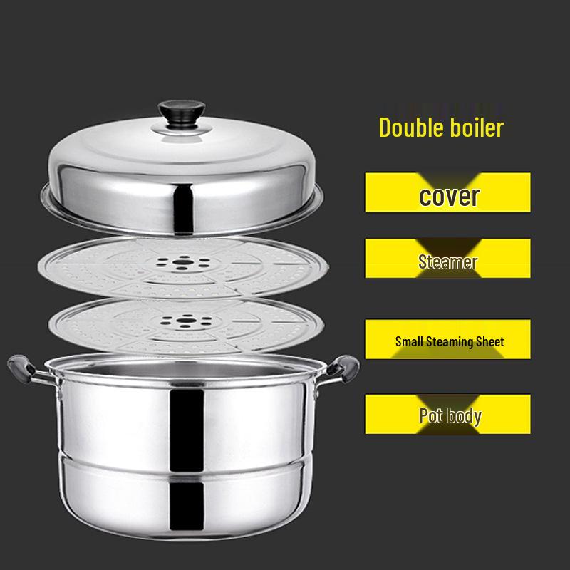 Stainless Steel Double Layer Steamer: Multi-Use Pot for Two or Three Layers - Ideal for Soups, Steaming Buns, and Fish on Induction or Gas Stoves