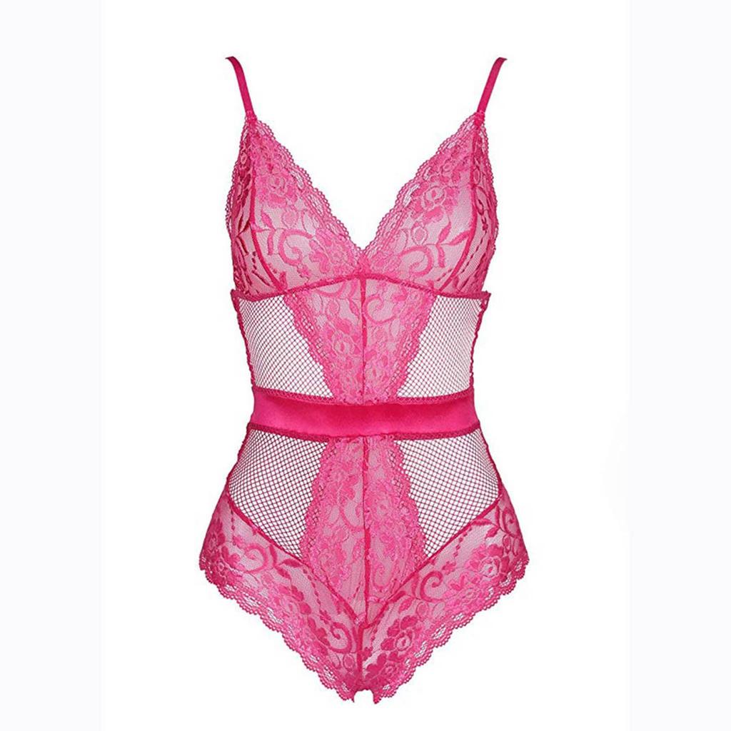 Women's Lace Mesh Bodysuit Lingerie One Piece Sheer Floral Pattern Teddy Adjustable Straps Stretch Fabric Intimate Apparel