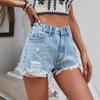 Women Mid Rise Ripped Denim Shorts Frayed Hem Straight Jean Shorts Street Summer Casual Shorts