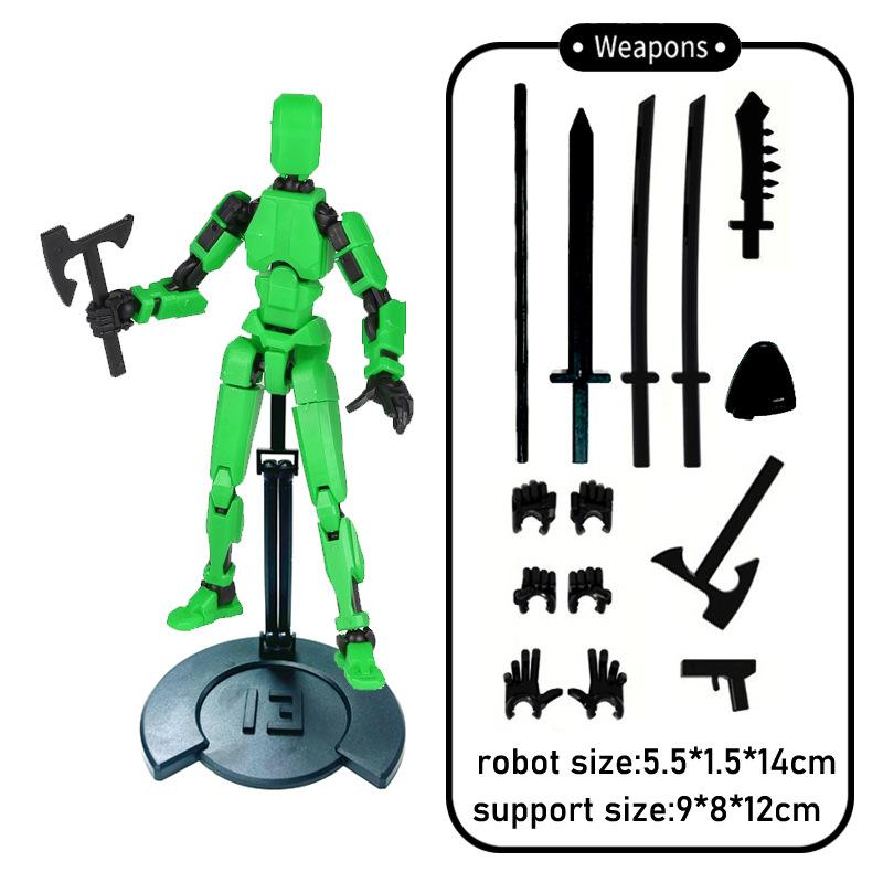 

3D Printing Movable Shapeshift Robot Full Body Mechanical Toy Movable Robot Dummy with stand Creative Gifts for Children зелений