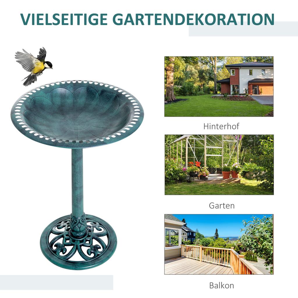 Garden Bird Bath Outdoor Decrative Garden Feeder Stand with Scallop-like Pattern. Time-Worn Finish. 50cm. Green