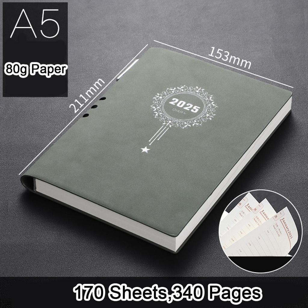 A5 Dickleder Studentenzeitplaner, Jahresplaner 2025, Business-Notizblock, 365-Tage-Tagesplaner, Memo, Notizbuch, 170 Blatt