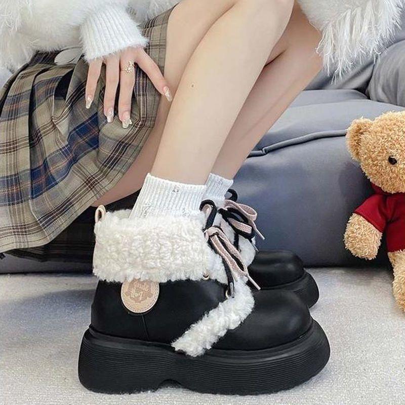 Snow Boots Women's 2025 Winter New Thick-soled Velvet Warm Lamb Wool White Martin Boots Versatile Cute Short Boots