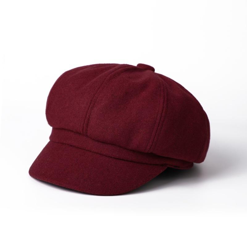 Einfarbiges achteckiges Hut Damen Herbst und Winter großer Kopfumfang Barett Outdoor Schiebermütze Britischer Stil Malerhut
