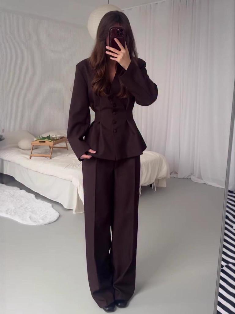 2025 Autumn Women's Long-Sleeve Waist-Cinching Cardigan Suit