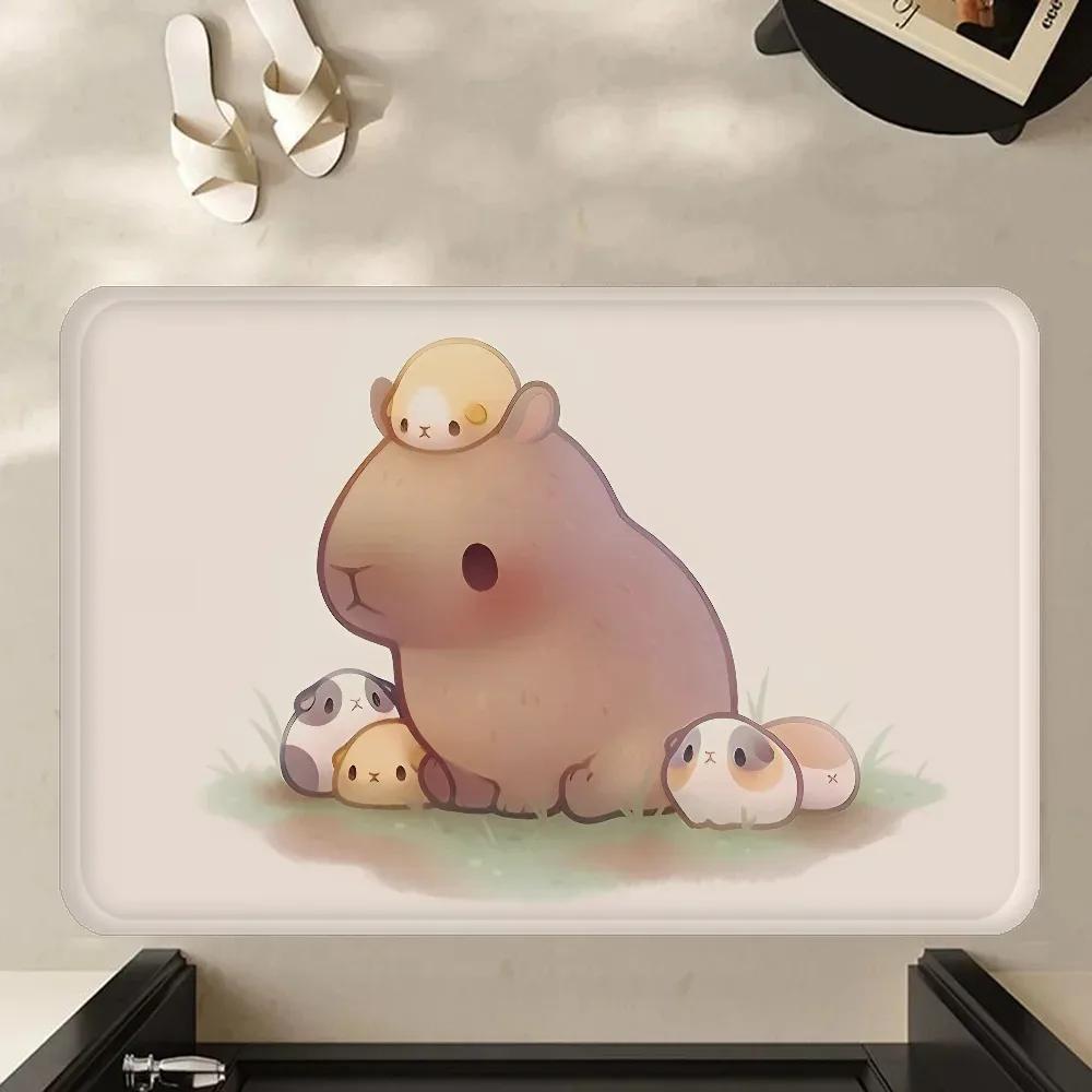 Cute Capybara Pattern Door Mat Polyester Kitchen Entryway Rug Bathroom Bedroom Entrance Doormat Indoor Outdoor Home Carpet