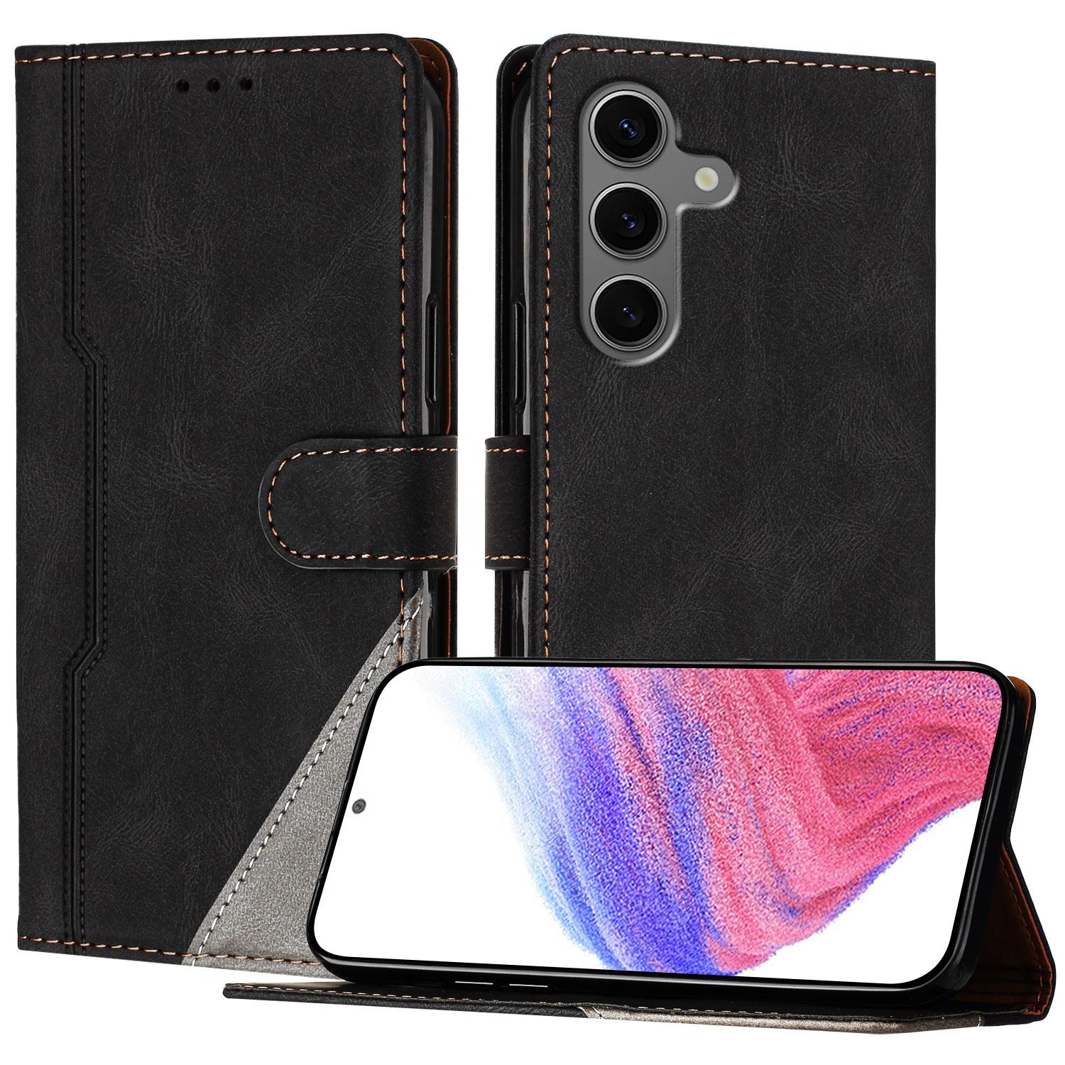 

For Samsung Galaxy S25+ Leather Case Triangle Patchwork Wallet Stand Shockproof Phone Cover D