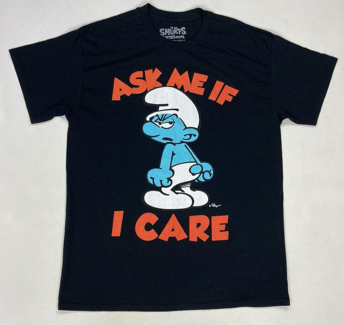 The Smurfs Ask Me If I Care Graphic T-shirt Men Large Black Short Sleeve XL