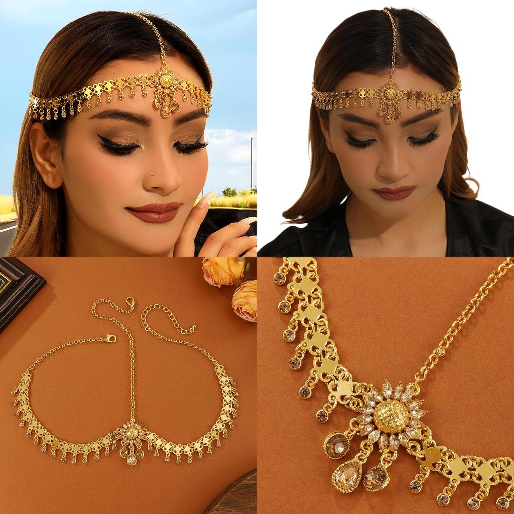 Cultural Inspired Head Chain With Crystals And Floral Motifs For Festival Or Gift
