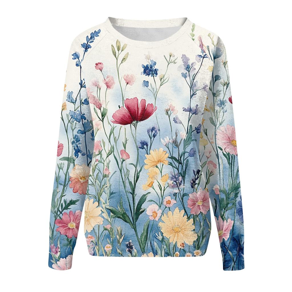 Damen Modisches Rundhals Schulter Langarm Bedrucktes Lässiges Pullover-Oberteil