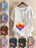 Women's Fashion Flame Love Print Round Neck Short Sleeve T-shirt Summer Casual Cotton Linen Graphic Shirt Leisure Loose Blouse Tops