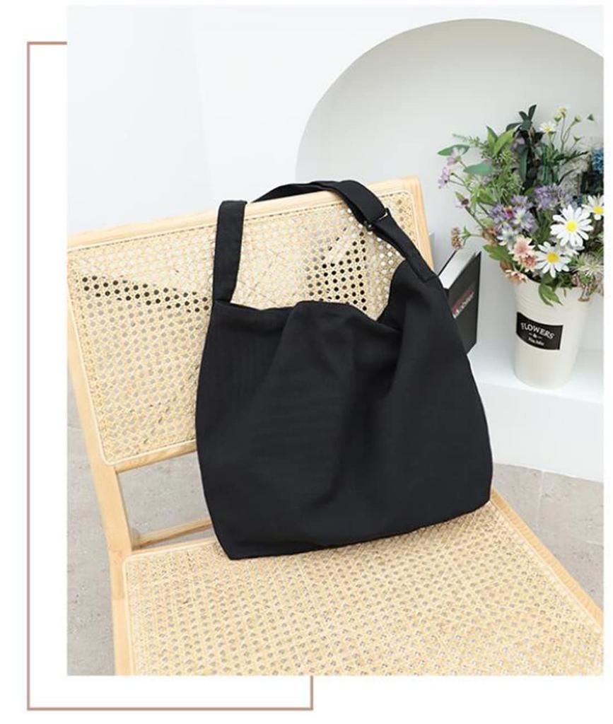 Annlaite Canvas Tote Bag for Men and Women, Shoulder Bag, Large Capacity, A4 Size, Stylish, Perfect for Commuting, 2-3 Days, White and Black, 2137