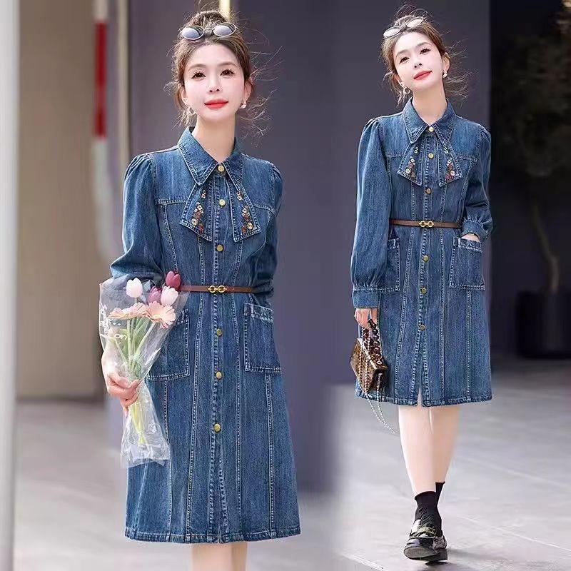 

Платья, джинсовое платье, Осенние длинные рукава, винтаж, Новинка 2024 года, S-2XL