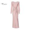 Dámské večerní šaty Skládaný uzel Dekor Slim Fit Kulatý výstřih vzadu Zip Zapínání po celé délce Svatební Party Prom Maxi šaty