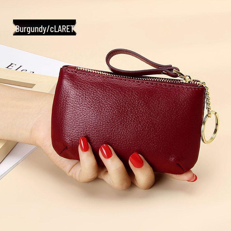

Women s 2026 Chic Genuine Leather Keychain Wallet Coin Purse бордовый