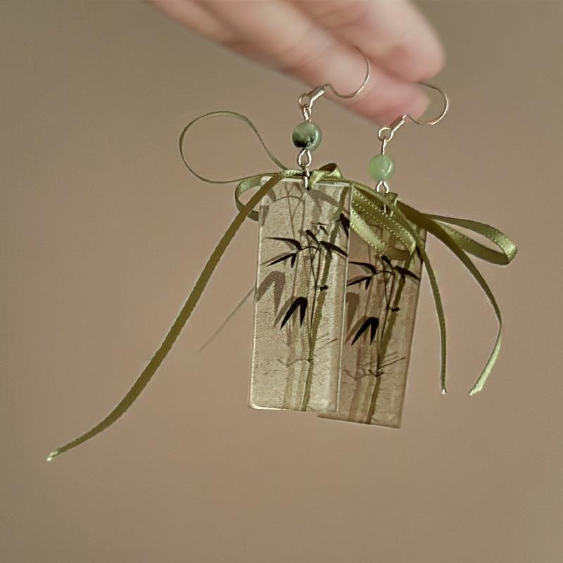 

Chinese Antique-Style Bamboo Pearl Tassel Earrings - Elegant, Versatile Studs and Ear Hooks