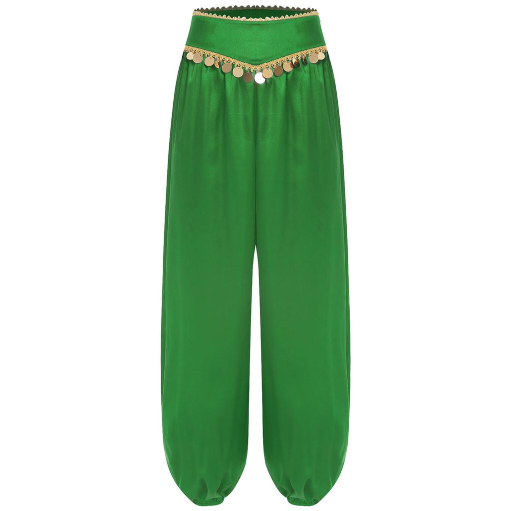 Womens Belly Dance Pants Low Waist Sequins Loose Harem Pants Baggy Design Halloween Arabian Performance Costume