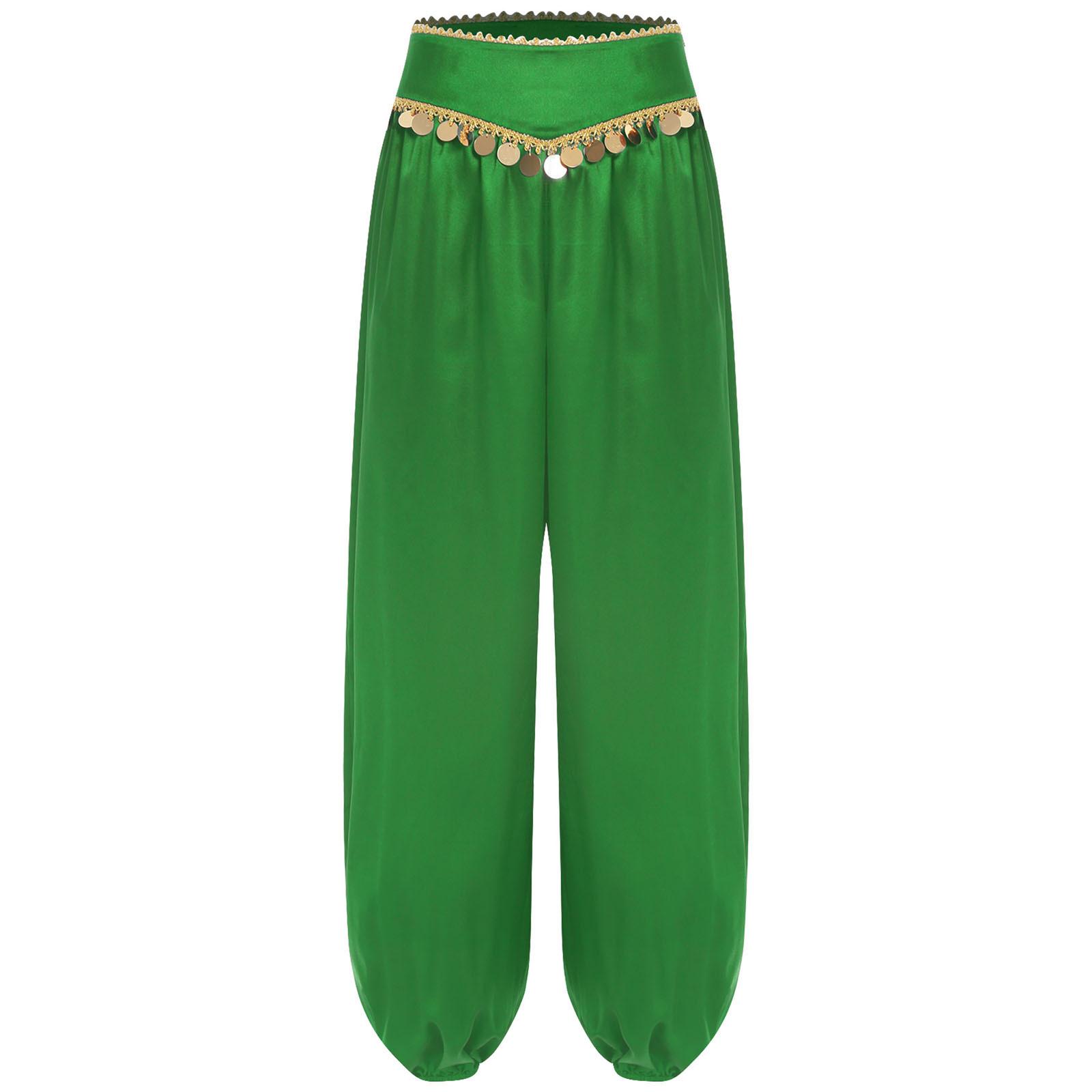 

Жіночі штани для танцю живота з низькою посадкою, з паєтками, широкі штани-гаремного типу, мішкуватого дизайну, костюм для виступу на Хелловін в арабському стилі XXL зелений