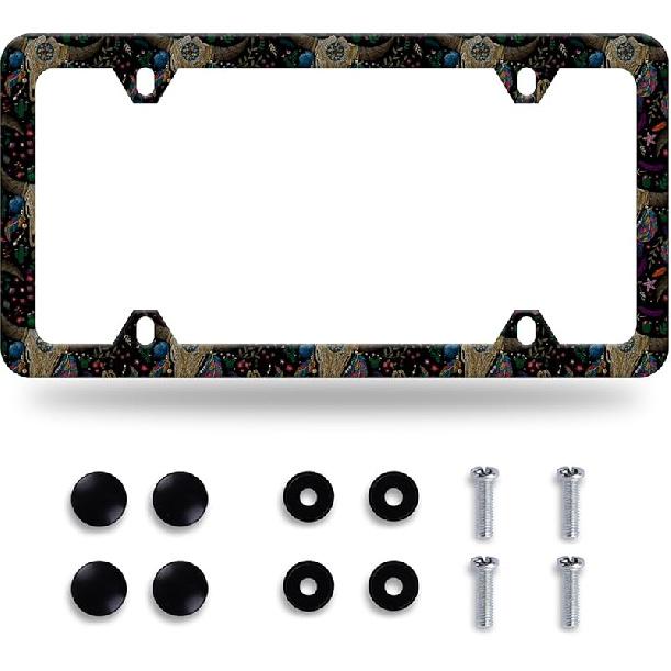 Daisy Flower License Plate Frame Beautiful Floral License Plate Stainless Steel Auto Parts Funny License Plate Decorative With Screws Size 12.3" X