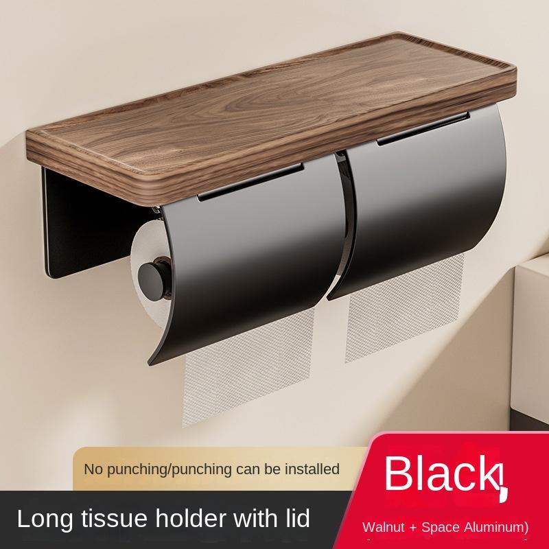 Walnut Bathroom Toilet Paper Holder Without Punching Toilet Solid Wood Tissue Box Tissue Holder Storage Rack